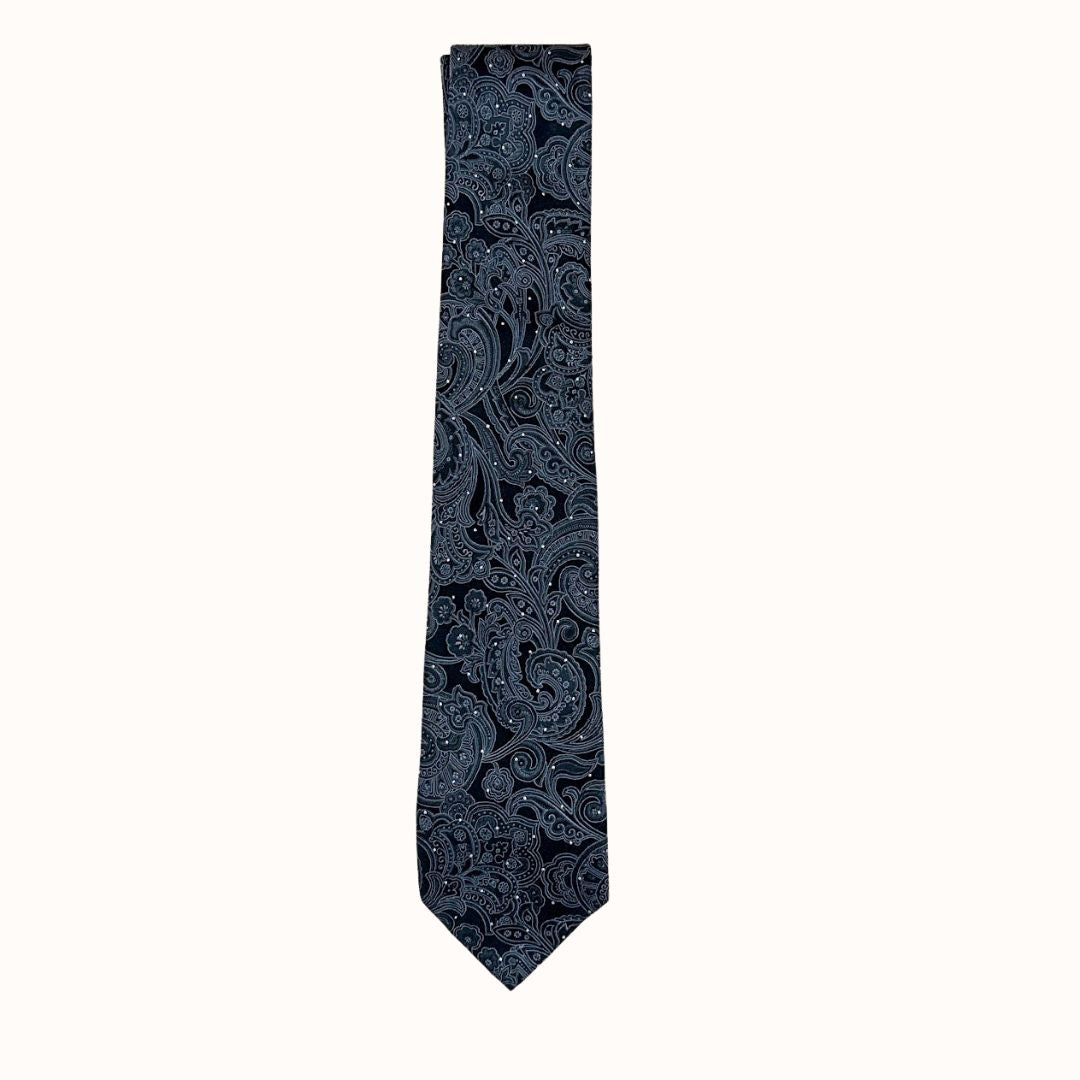 Stafford Silk Tie Black Silver Paisley Floral Men Necktie 58.5 x 3.25