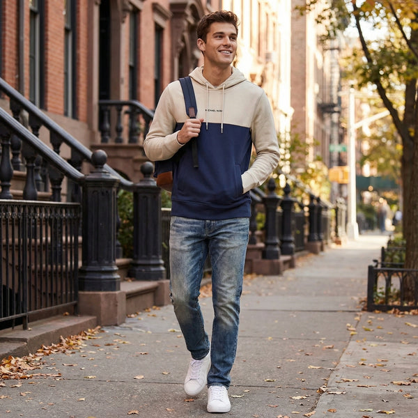 Michael Kors Blue and Tan Pullover Hoodie Men’s Lg