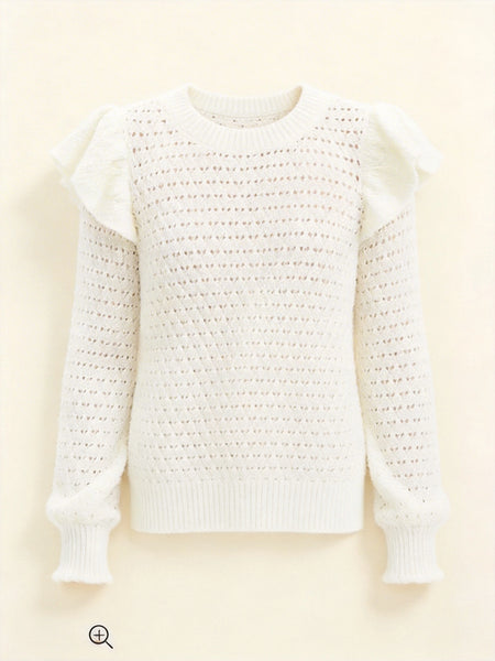 Ann Taylor LOFT Ruffle Sleeve Pointelle Sweater