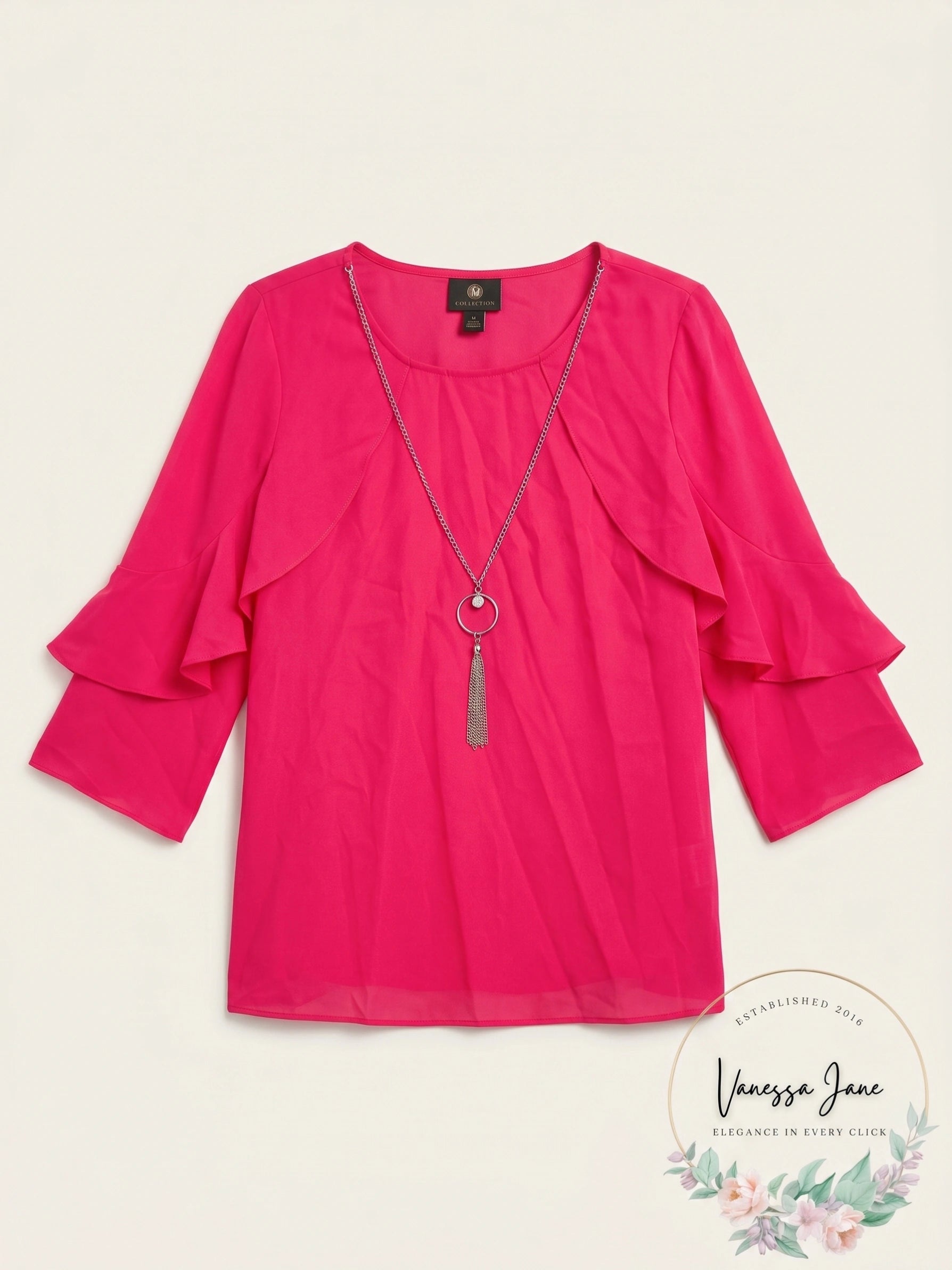 Jm Collection Petite Ruffle-Sleeve Necklace Blouse,Size Petite Large