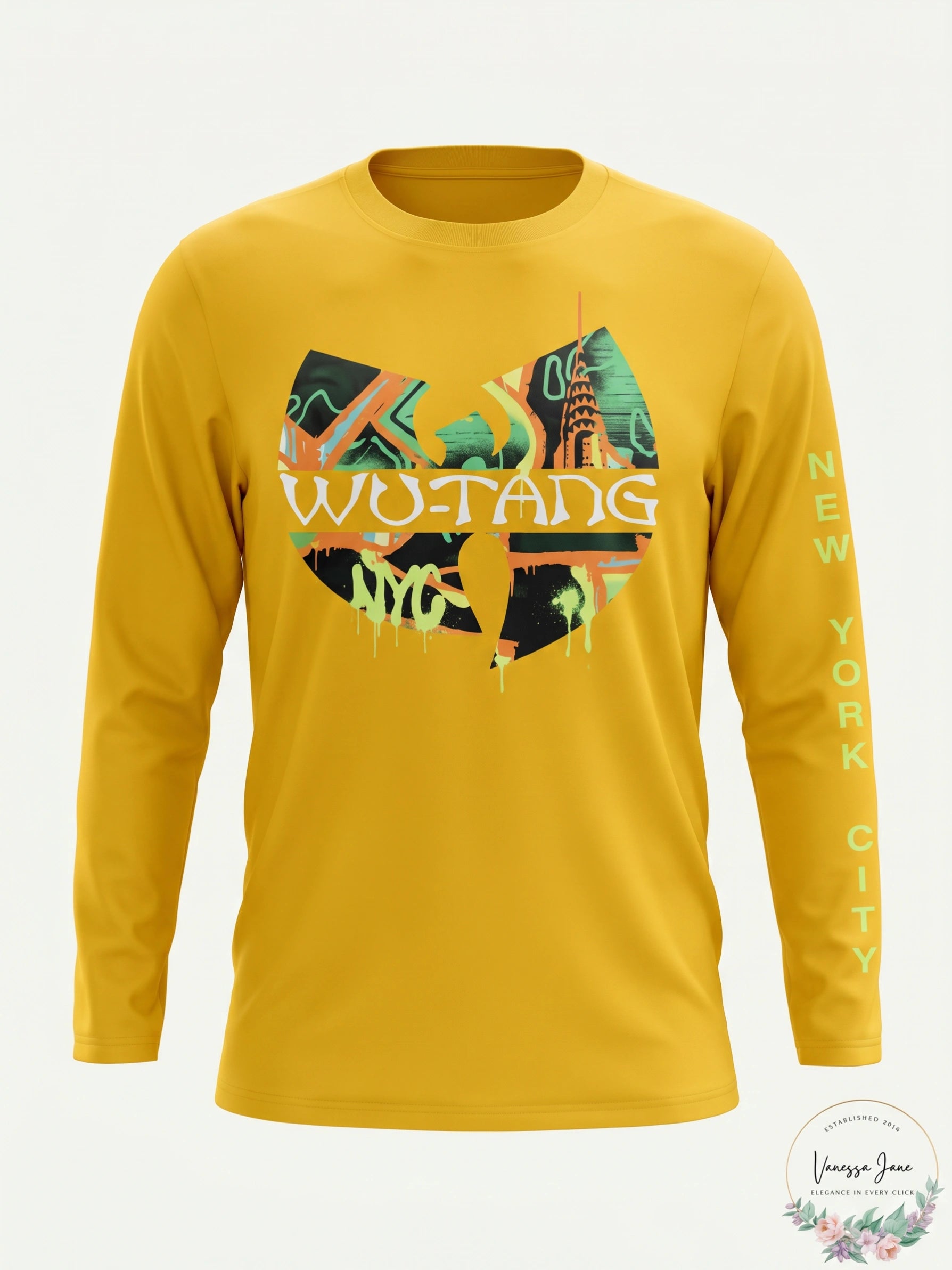 Wu-Tang Clan Graffiti Mens Graphic T-Shirt Yellow Size Large