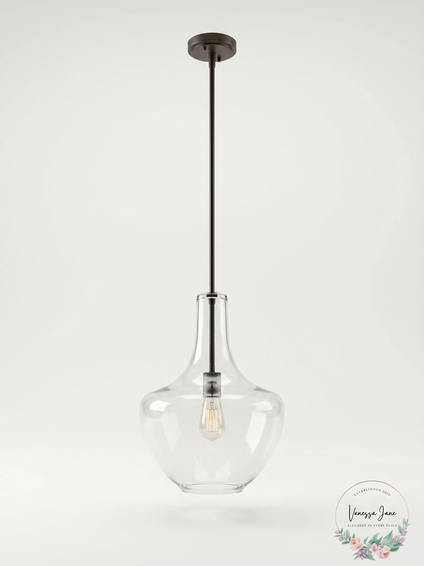 Kichler Everly 13.75in W Olde Bronze Clear Seedy Glass Pendant Light