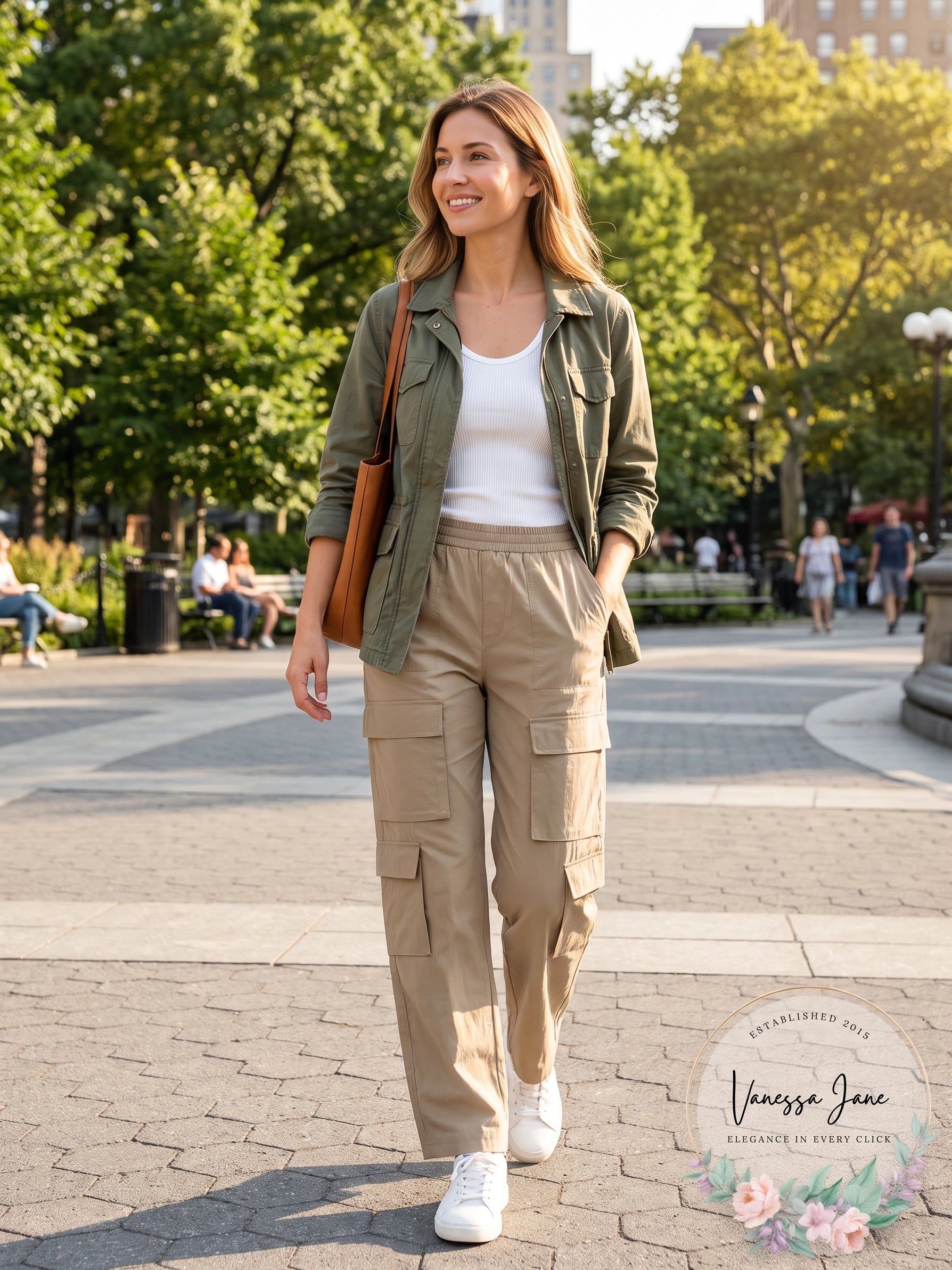 Mono B Nylon Cargo Pants - L - Mocha
