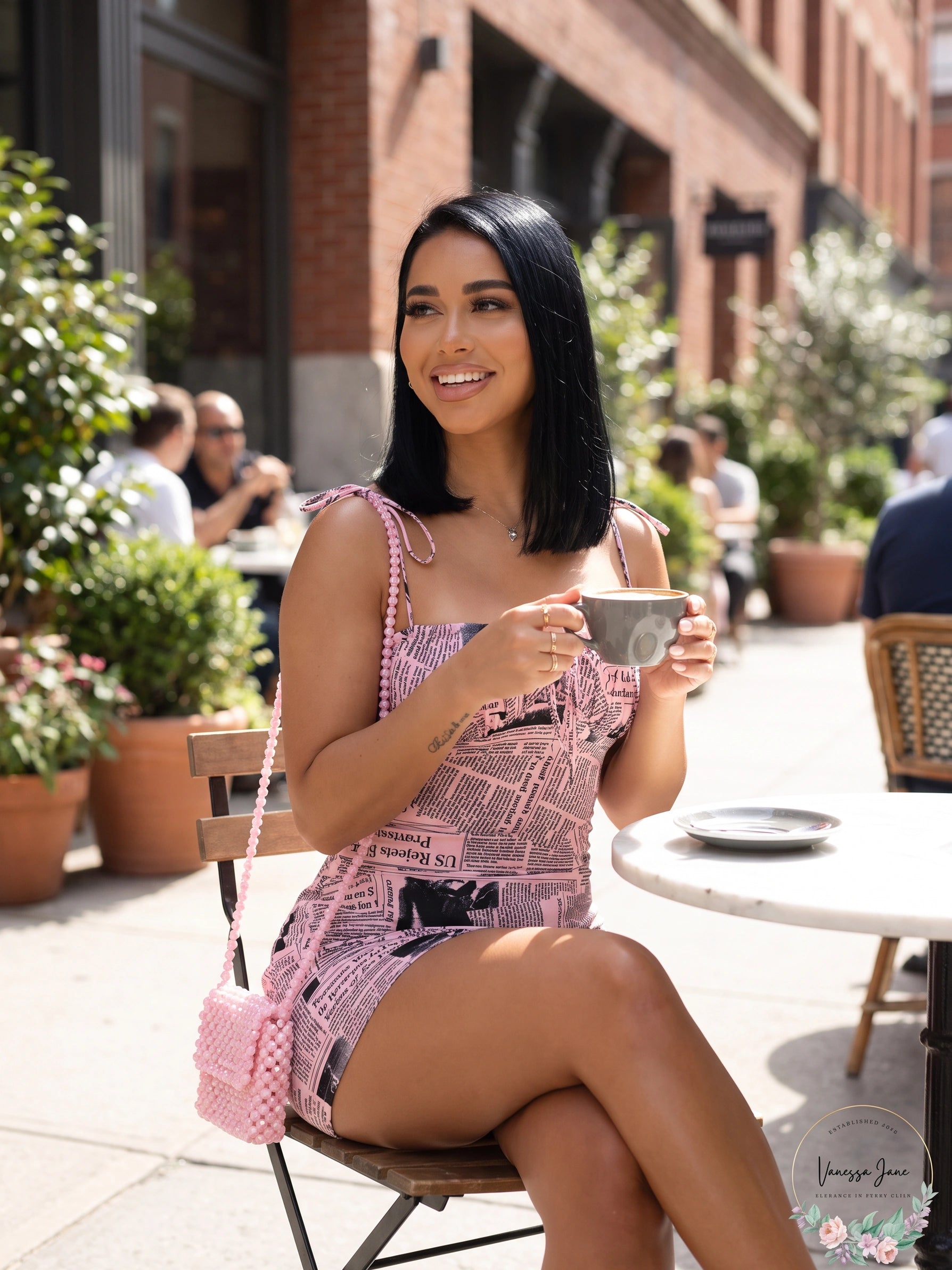 Fashion Nova Newpaper Print Mini Dress, Size Small