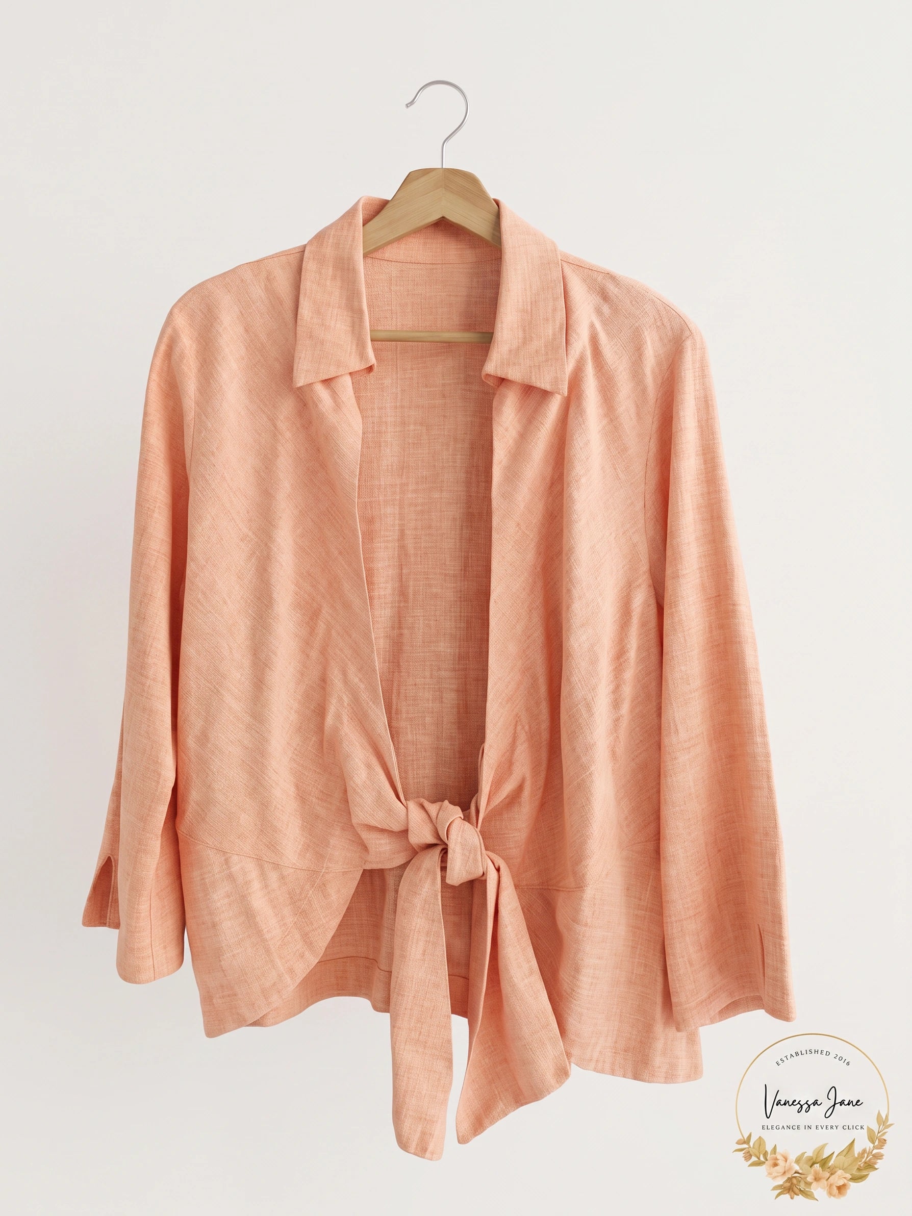 Mishca Orange Linen Blend Front Tie Coastal Top Blouse Size XL