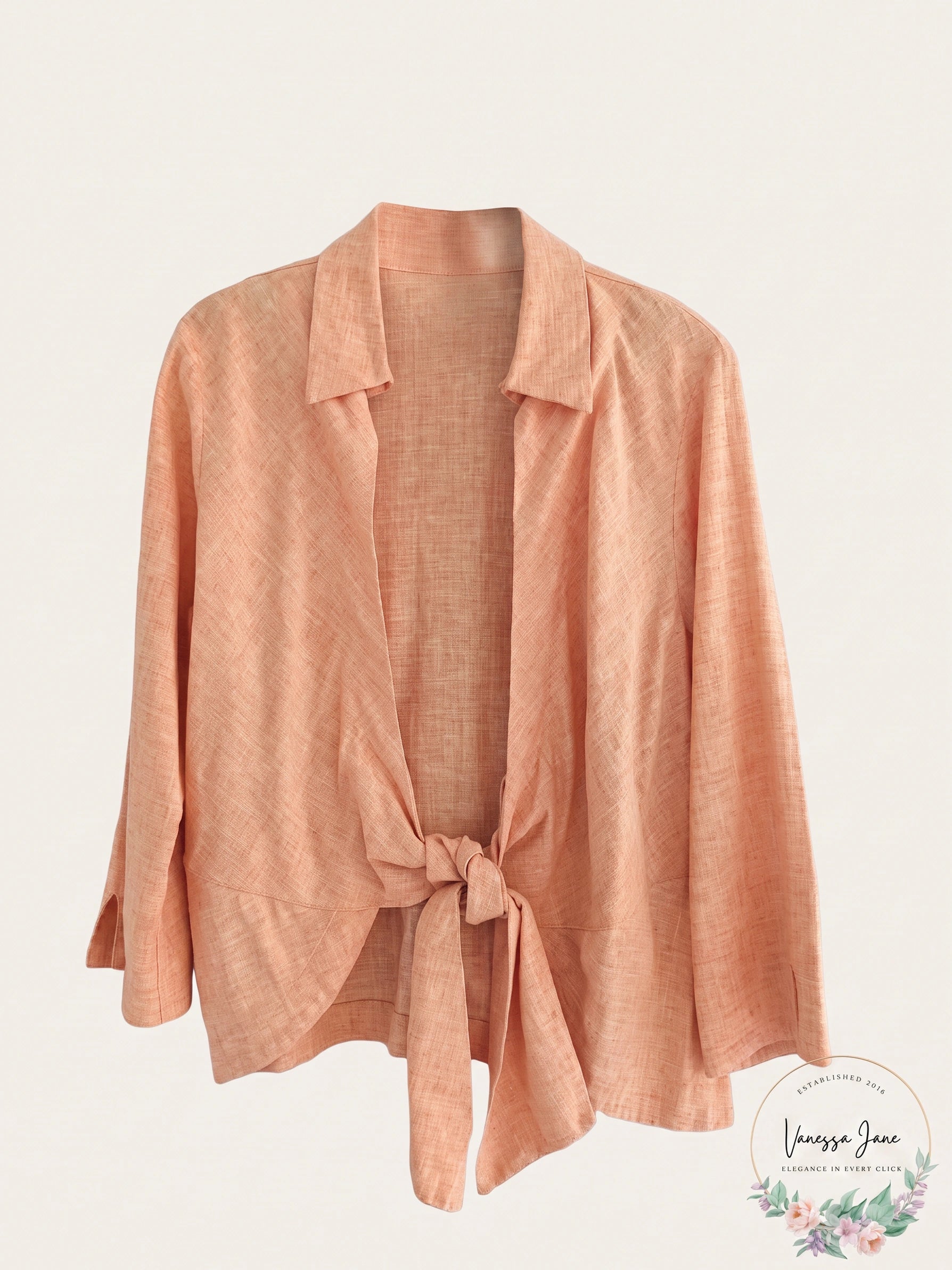 Mishca Orange Linen Blend Front Tie Coastal Top Blouse Size XL