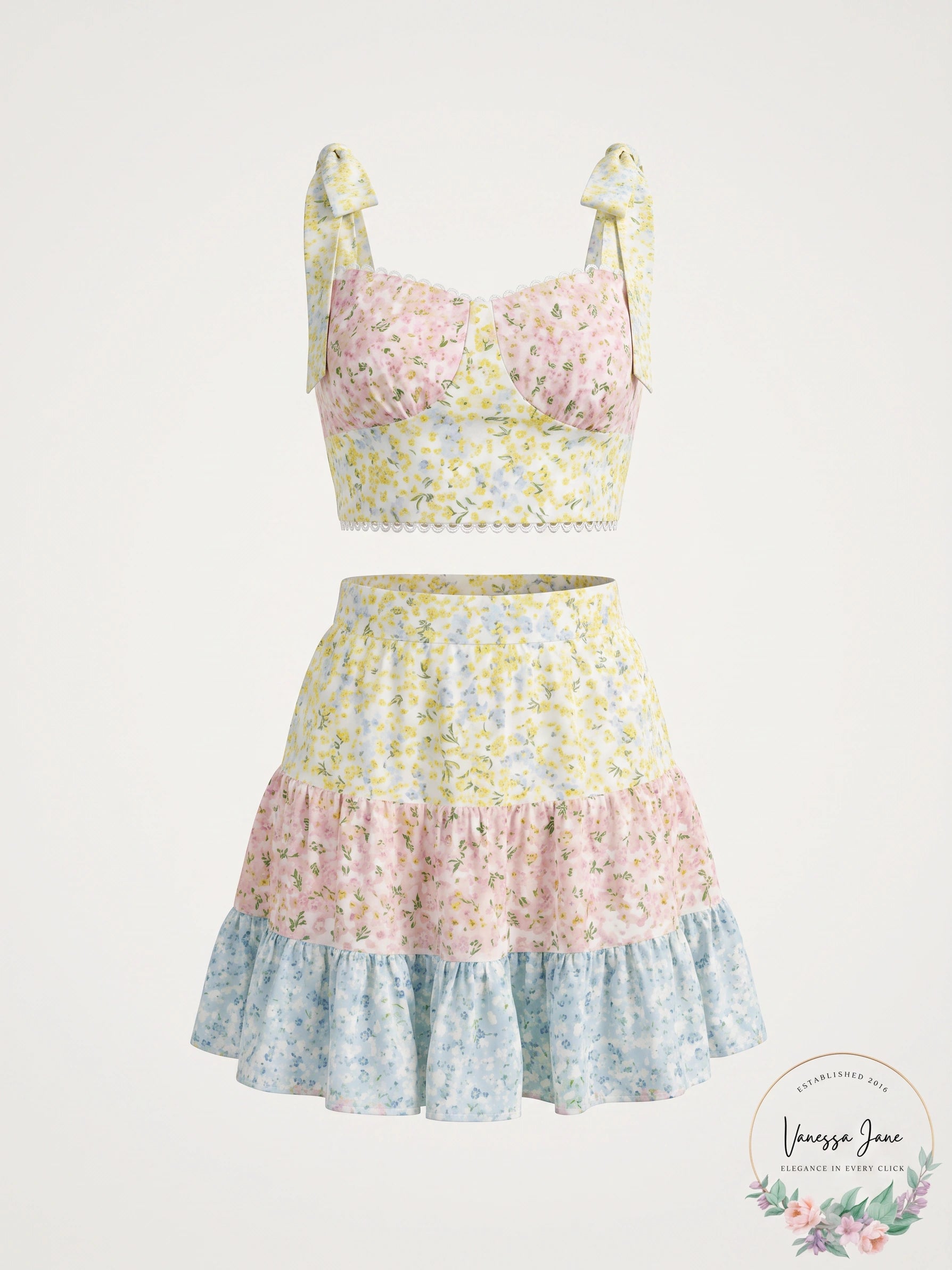 Altard State pastel floral tiered ruffle mini skirt, Size Small