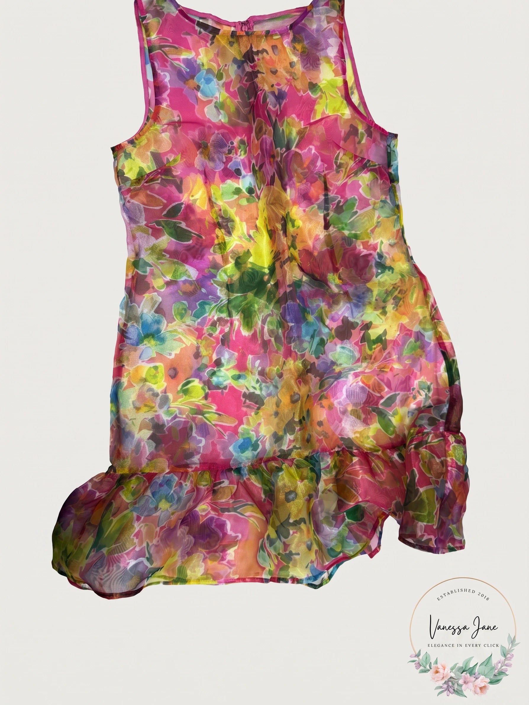 Kensie Printed Organza Flounce-Hem Mini Dress, Size 10