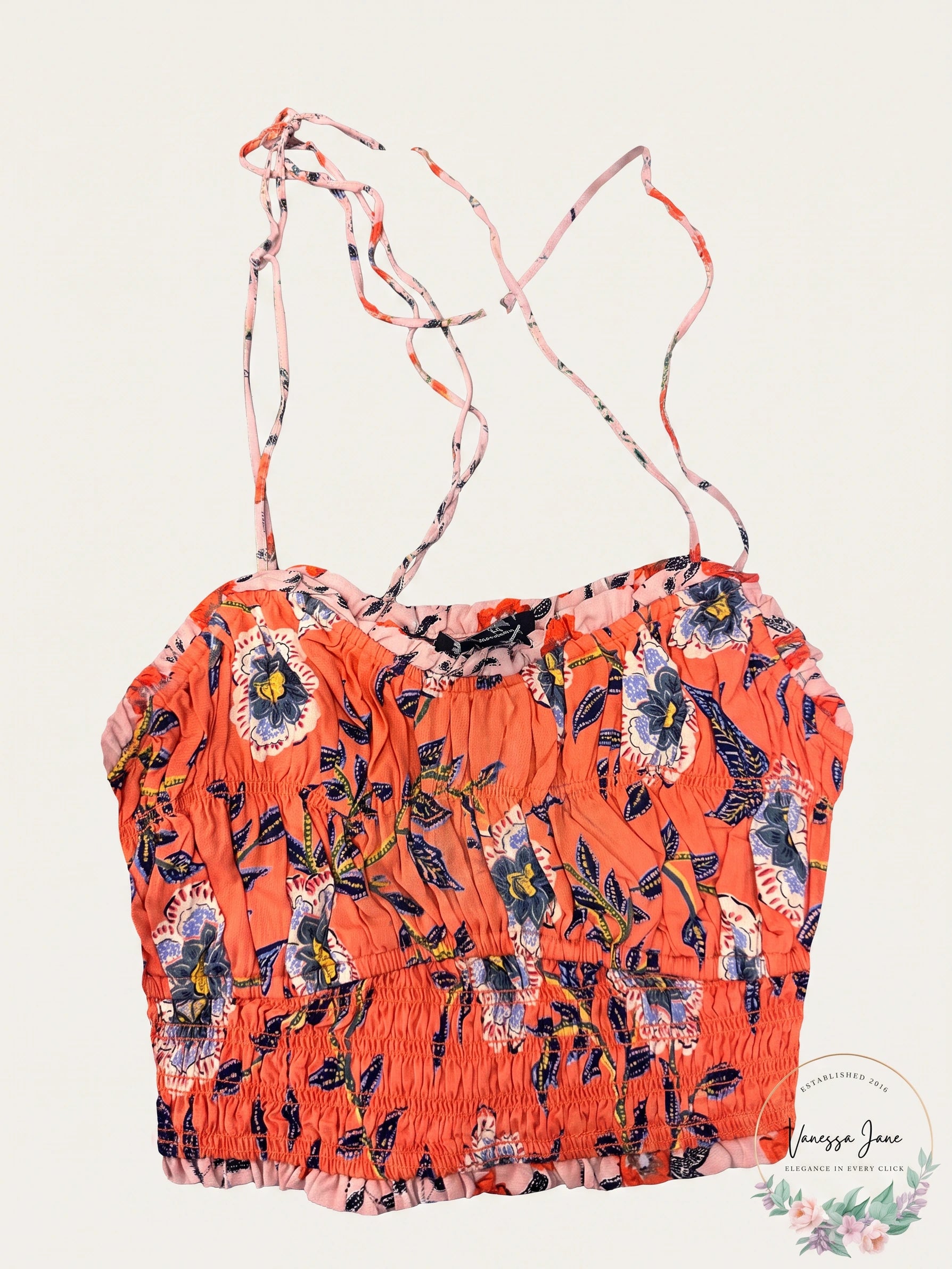 Angie Floral Smocked Crop Top