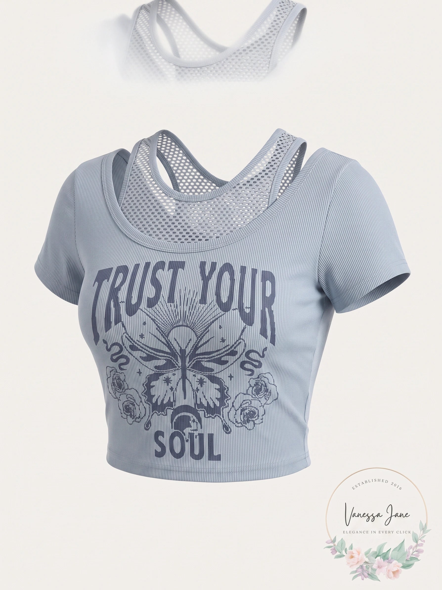Almost Famous Seamless Faux Twofer Top, Size L/XL