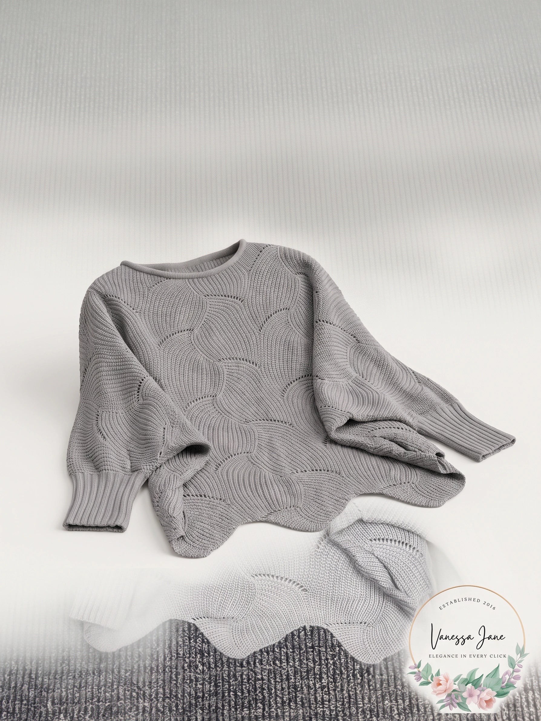 Grace Nicole Openwork Boat Neck Sweater with Scalloped Hem, Small