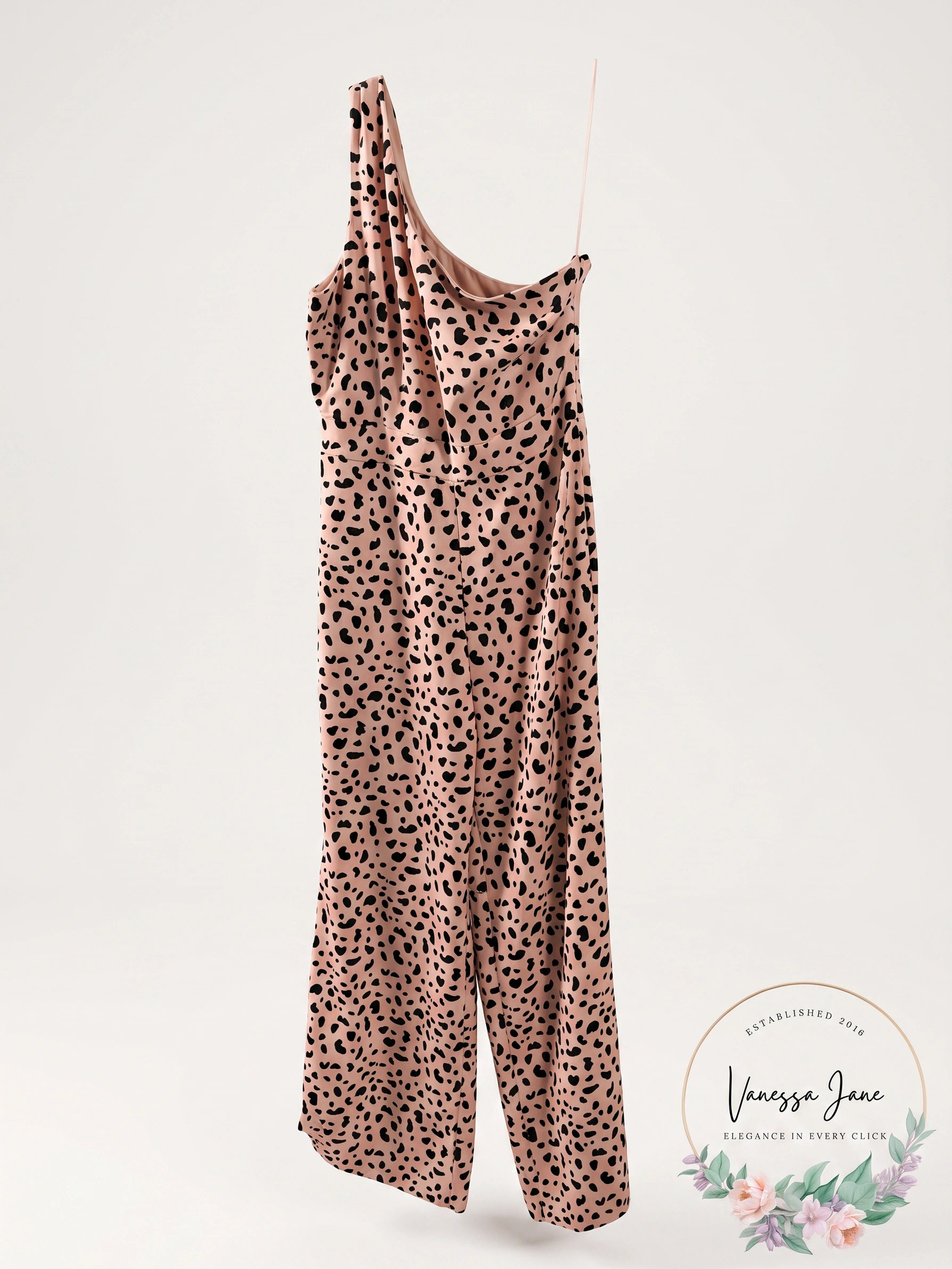 Skies Are Blue Pink Leopard Jumpsuit, Size Large