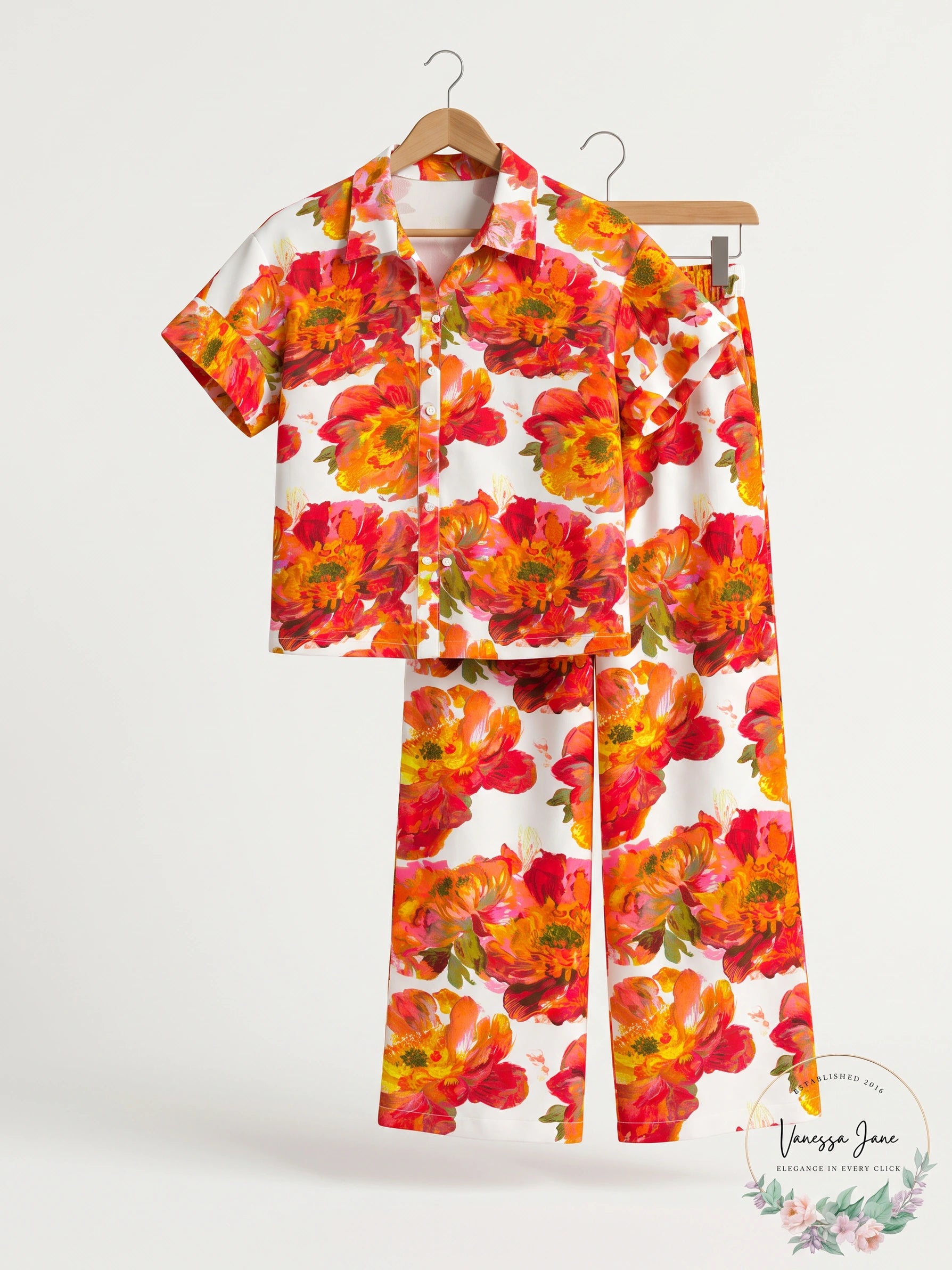 CABANA Azalea Pink Floral Textured Pant Set, Size Medium