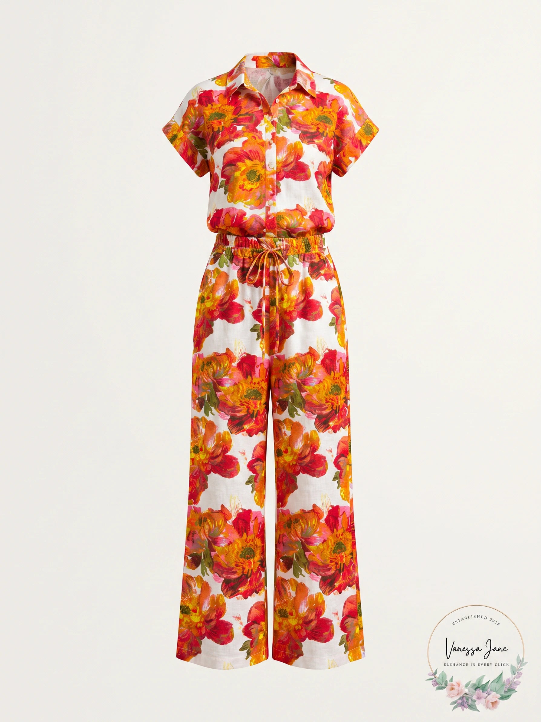 CABANA Azalea Pink Floral Textured Pant Set, Size Medium