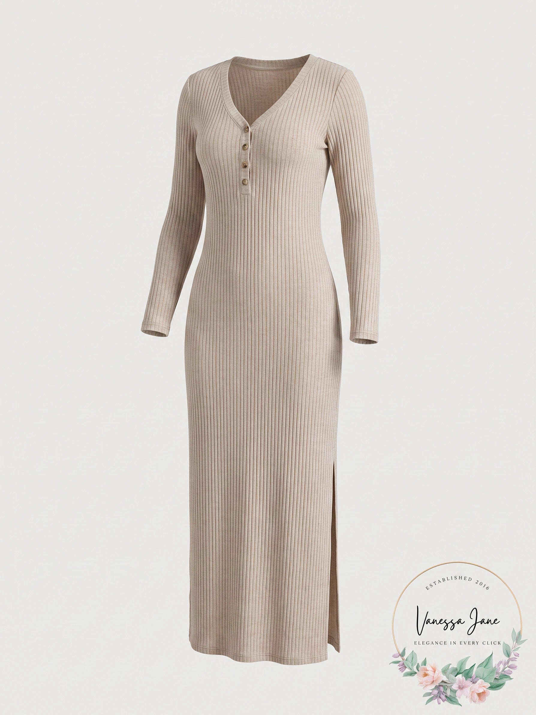 Old Navy Women’s Long-Sleeve V-Neck Henley Midi Dress, Size Medium