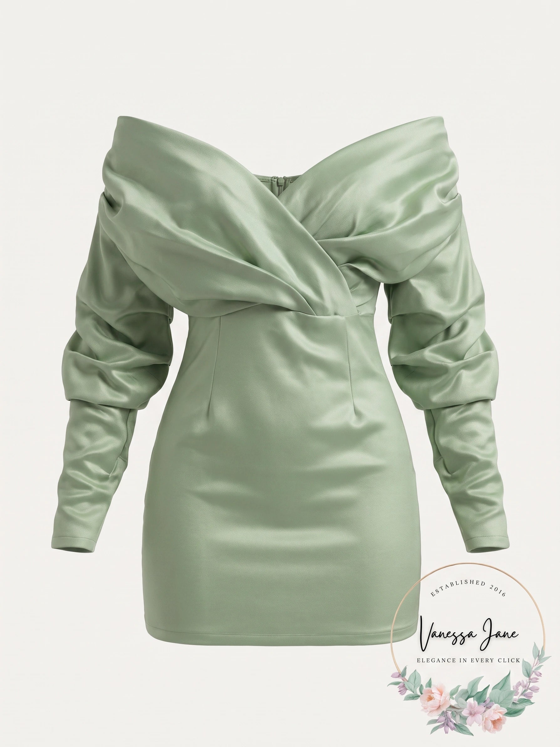 PrettyLittleThing Women’s Sage Green Puff Sleeve Dress, Size 8