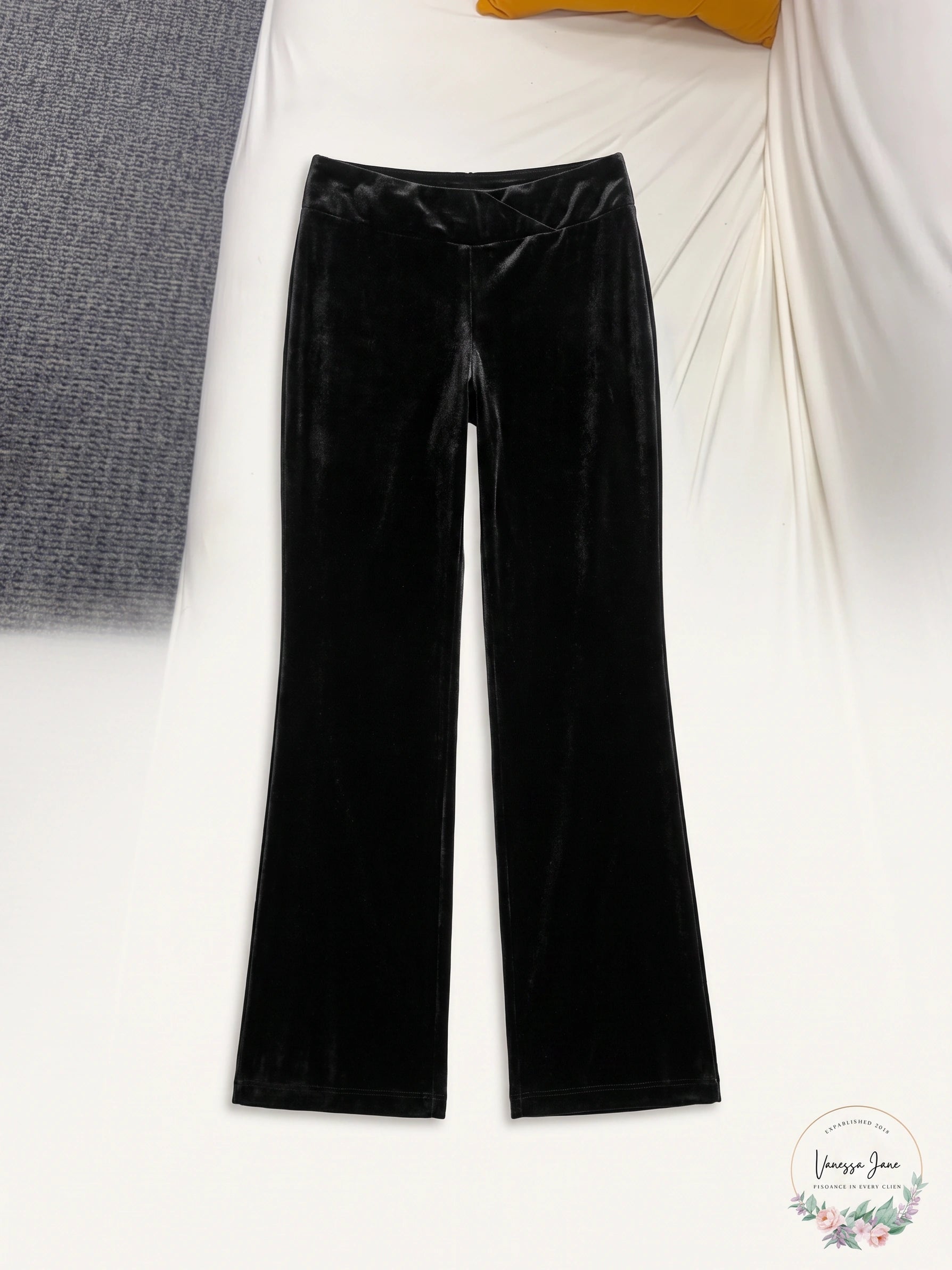 My Michelle Black Velvet Flared Trousers, Size 3/4