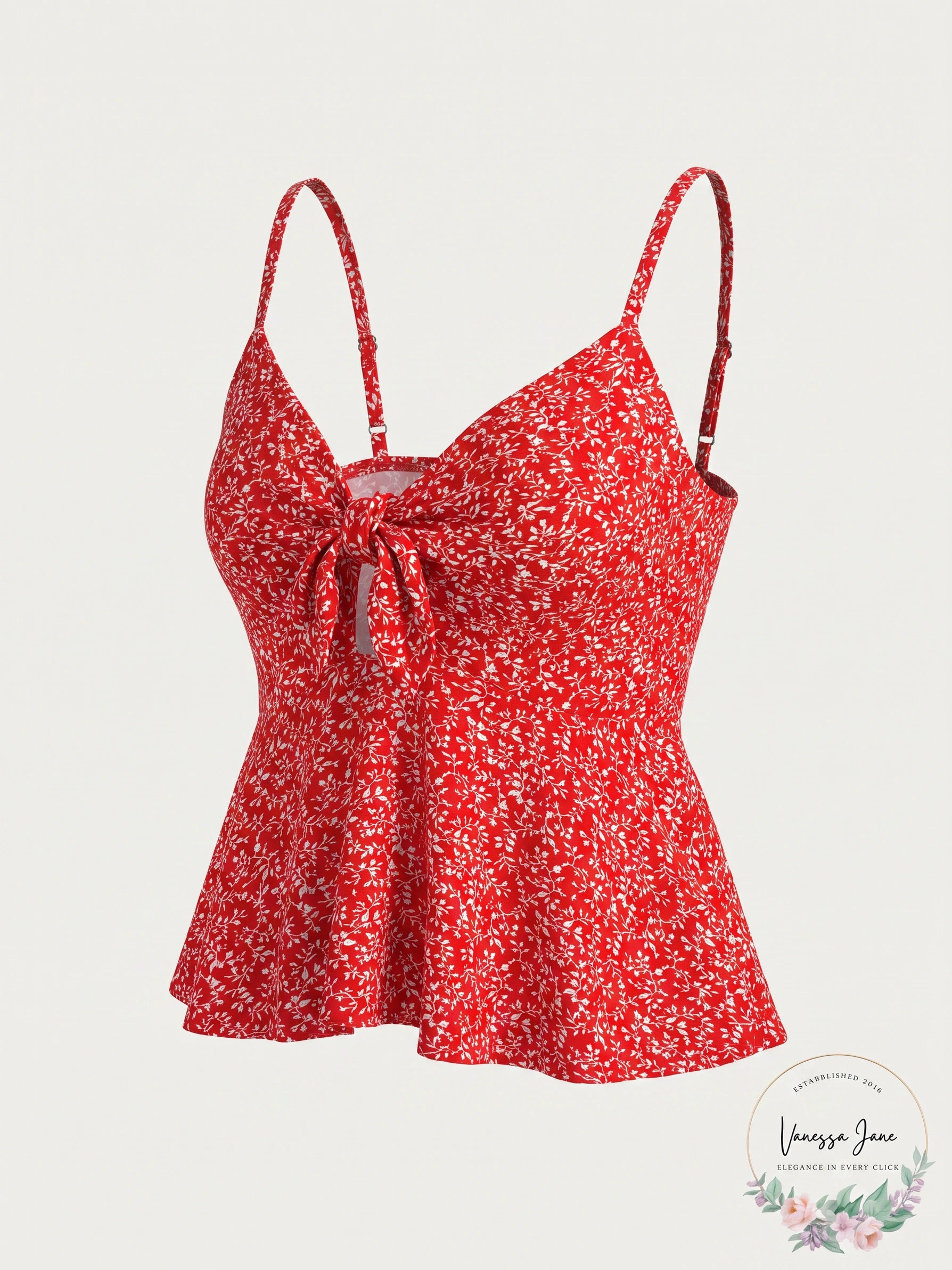 SHEIN Soleia Ditsy Floral Self-Tie Cami Peplum Top, Large