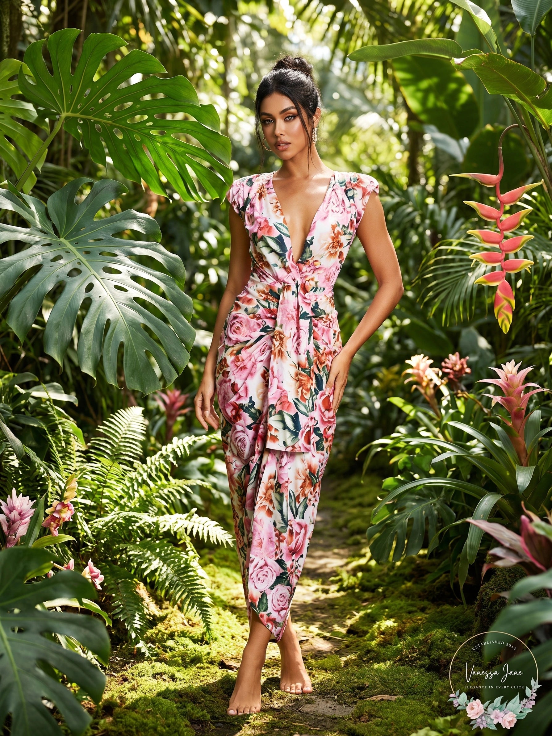 Mew Mews Quinta V Neck Floral Printed Midi Dress, Large