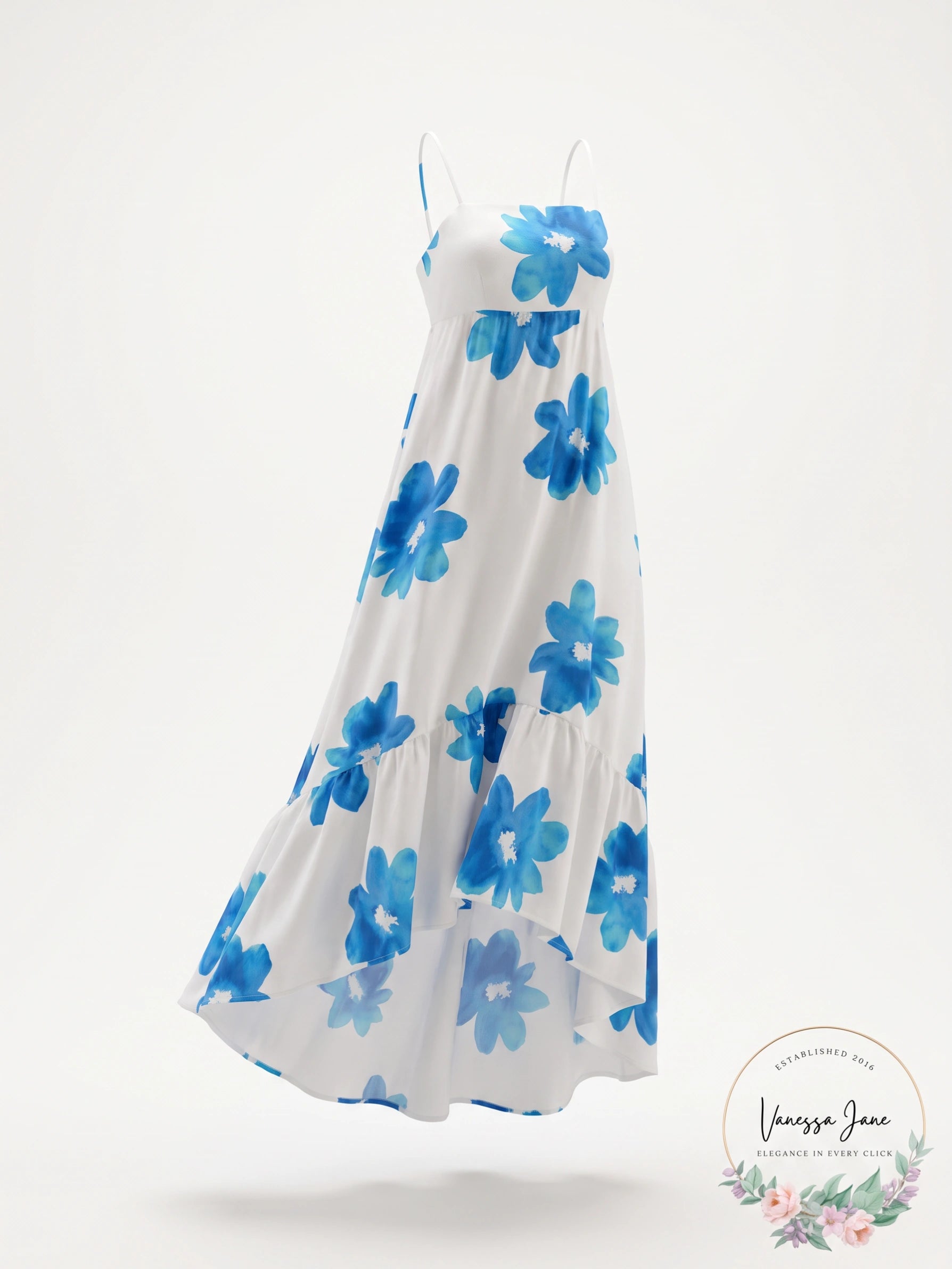 Promesa Beautiful Season Floral High-Low Ruffle Maxi Dress , Small