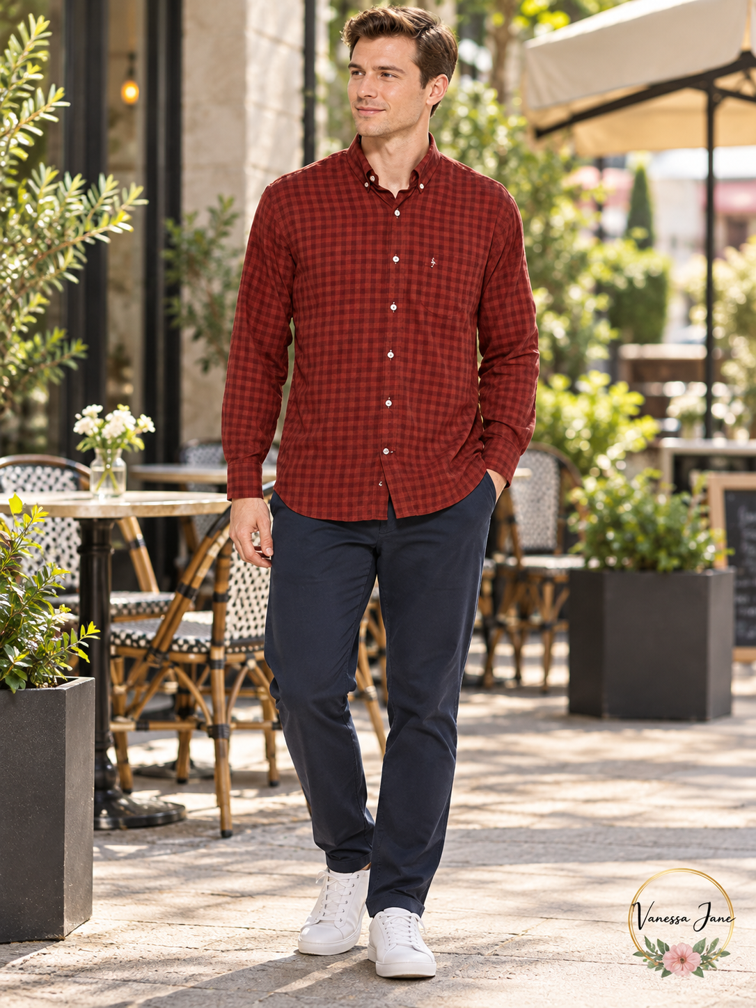 TailorBryd Gingham Printed Performance Shirt, Size Small