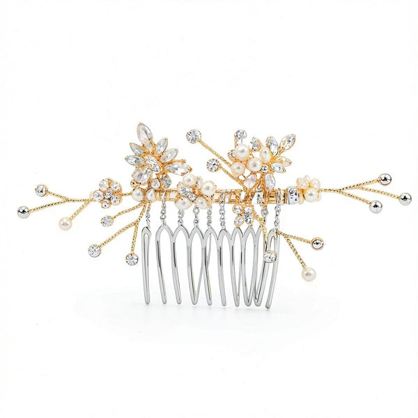 Inc Gold-Tone Crystal and Imitation Pearl Small Hair Comb