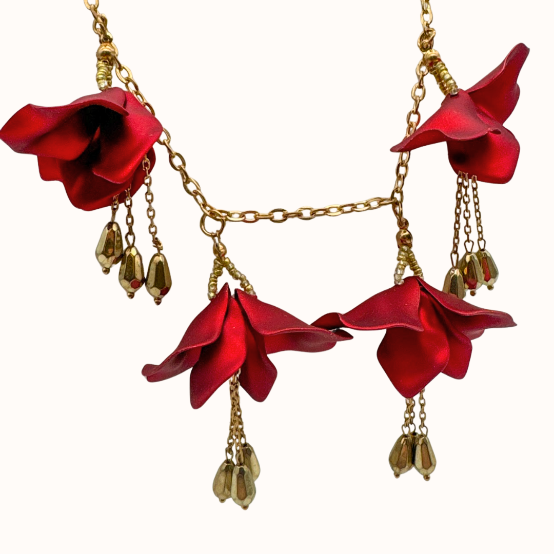 Inc Gold-Tone Red Flower Frontal Necklace, 20 + 3 Extender