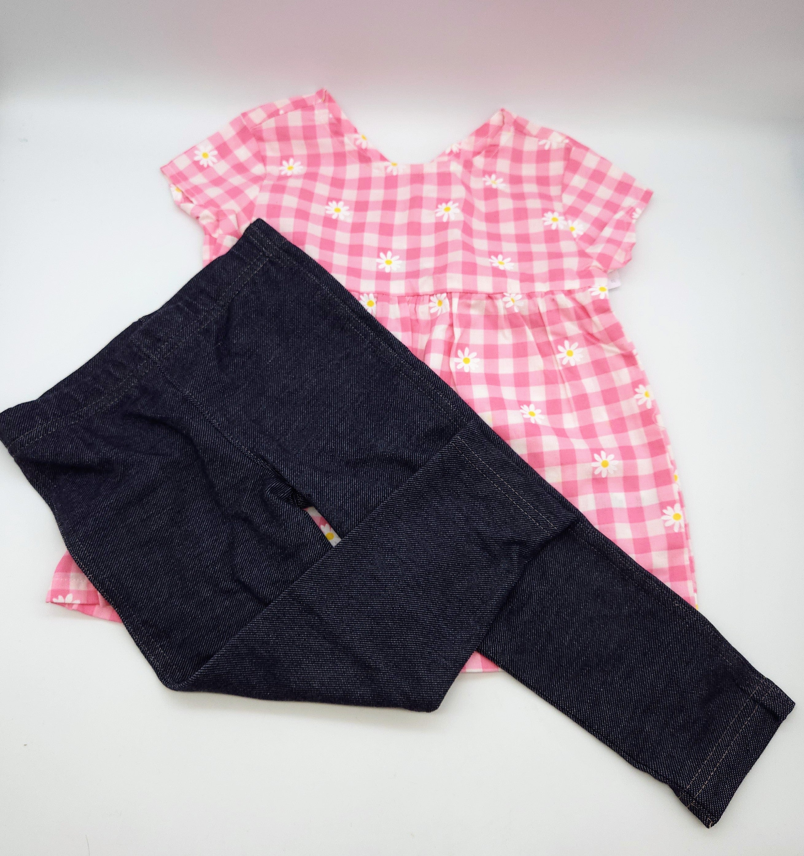 Carter's floral gingham top & knit denim legging set-2T