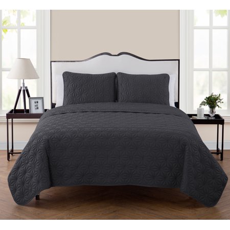 VCNY Home Kaleidoscope 3-Piece Grey Geometric Quilt Set  King