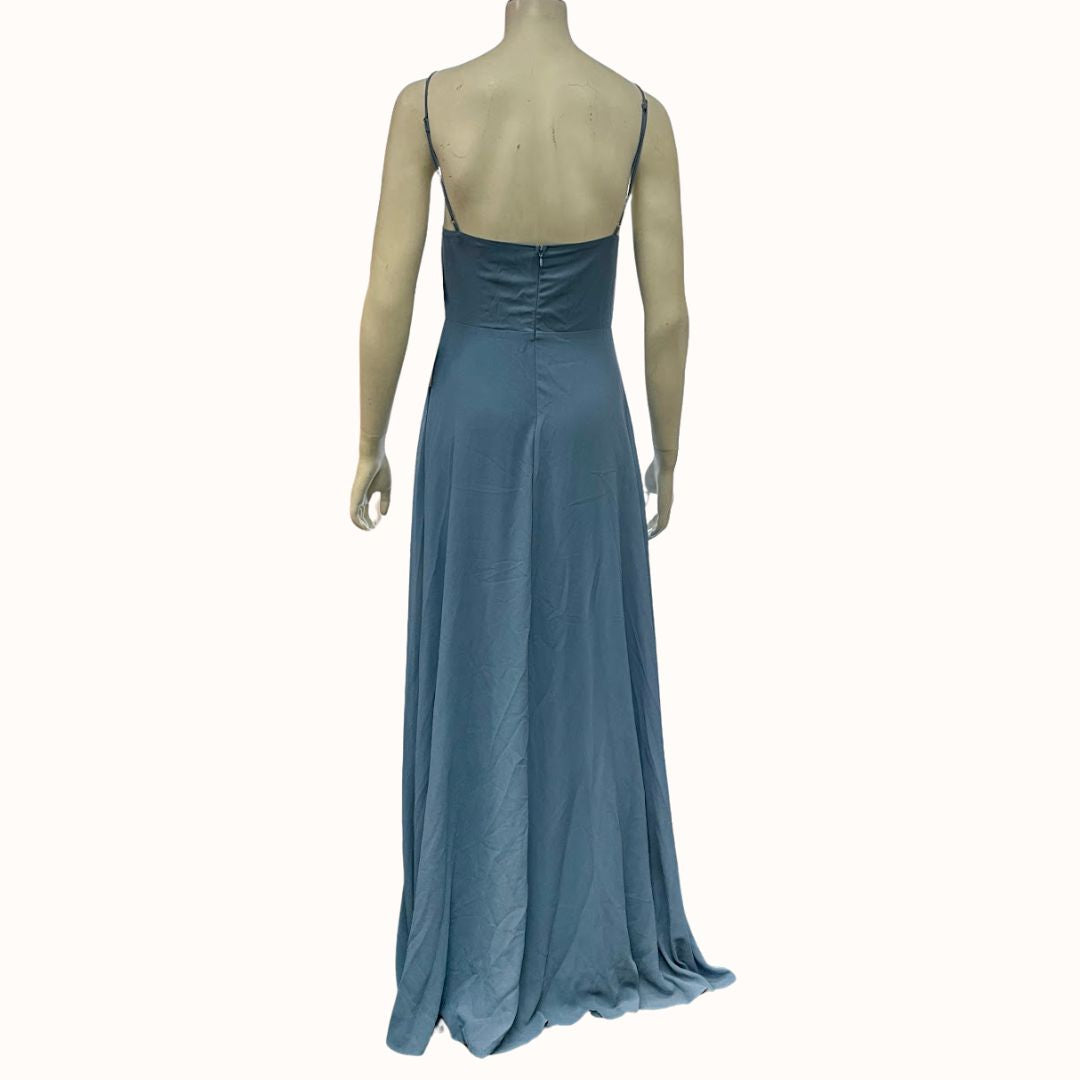 Lulus Meridith Slate Blue Ruffled Lace-Up Maxi Dress, Size Medium Vanessa Jane Lulus Meridith Slate Blue Ruffled Lace-Up Maxi Dress, Size Medium Vanessa Jane