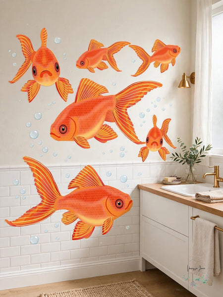 Goldfish decals on bathroom wall