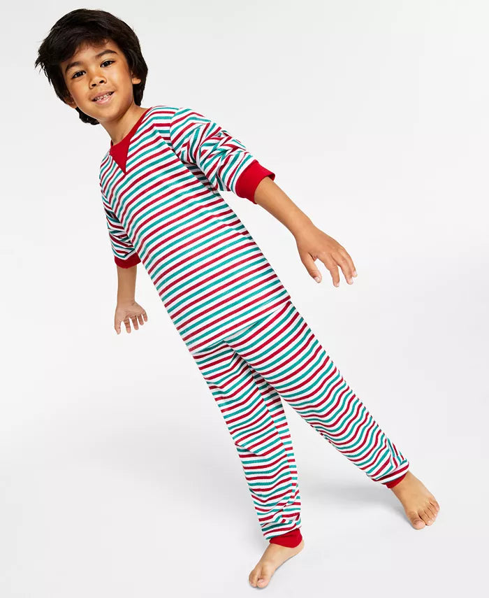 Family Pajamas Matching Kids Thermal Waffle Buffalo Check Pajama Set