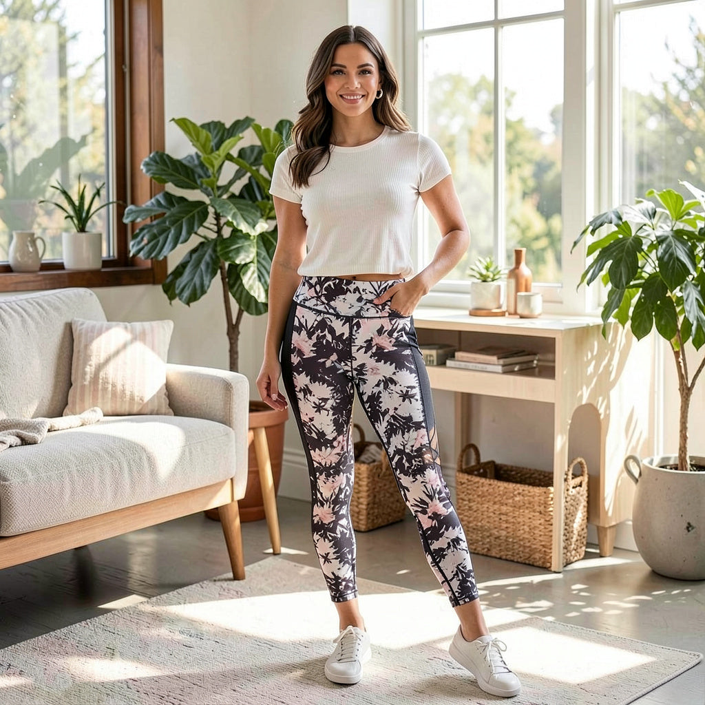 Ideology Printed Mesh-Trimmed Ankle Leggings, Size XL