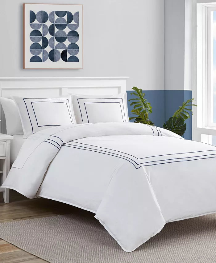 NAUTICA Alden White Embroidered 2-Piece Duvet Cover Set, Twin