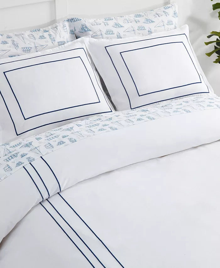 NAUTICA Alden White Embroidered 2-Piece Duvet Cover Set, Twin