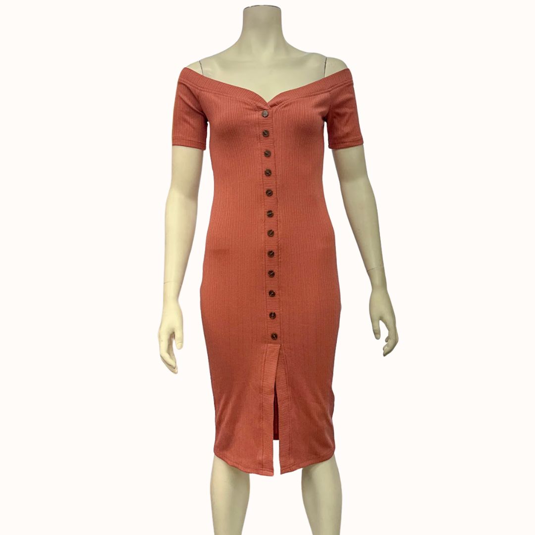 Lulus Brittnie Rusty Rose Ribbed Off-The-Shoulder Midi Dress, Size Sma Vanessa Jane Lulus Brittnie Rusty Rose Ribbed Off-The-Shoulder Midi Dress, Size Sma Vanessa Jane