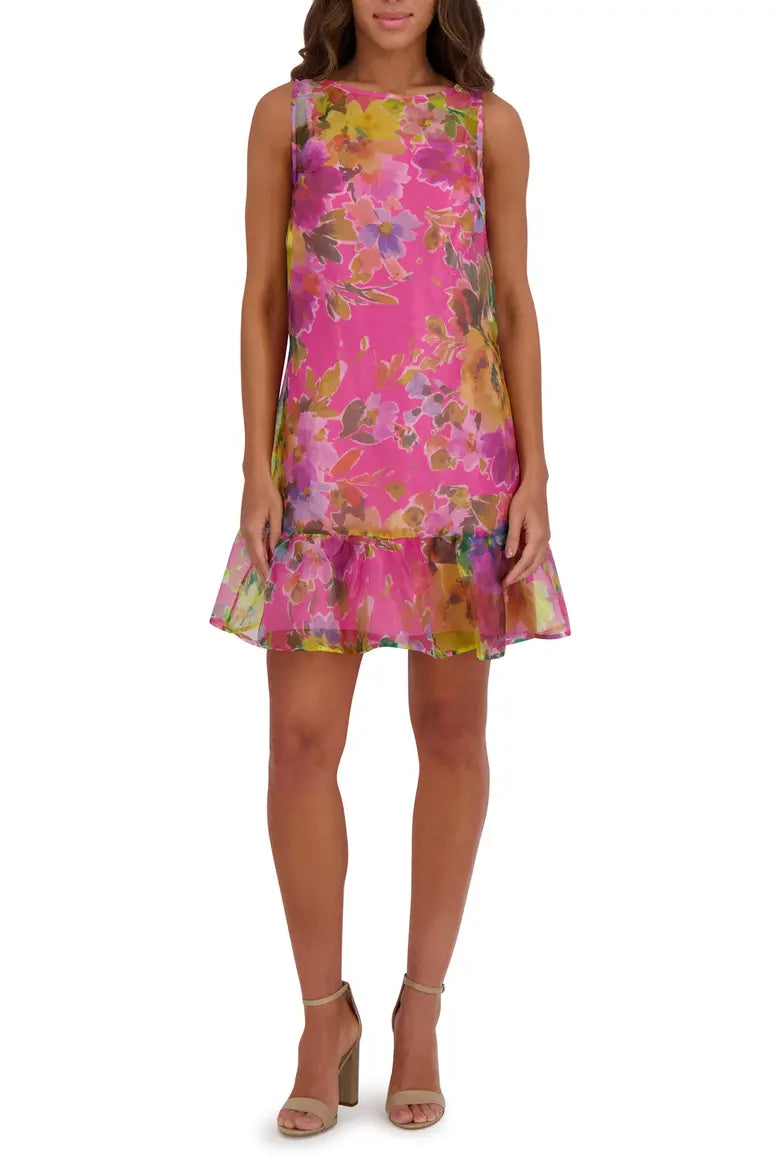Kensie Printed Organza Flounce-Hem Mini Dress, Size 10