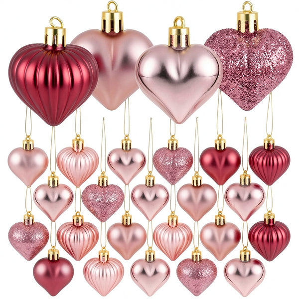 Elcoho 48 Pieces Valentines Day Heart Shaped Baubles Hanging Ornaments Valentin