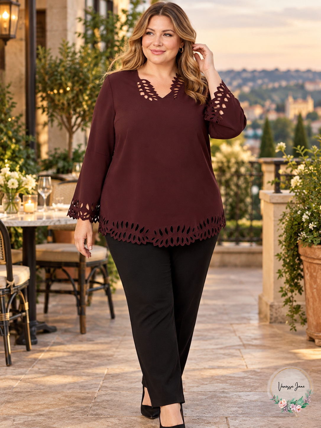 Alfani Plus Size Wine Cutout Poet-Sleeve Blouse 0X – lifestyle photo