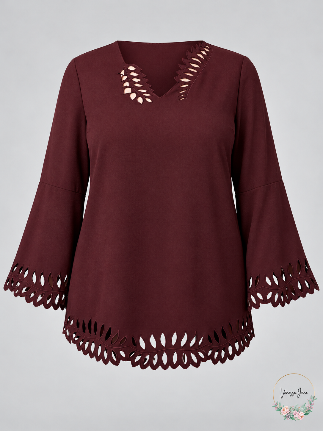 Alfani Plus Size Wine Cutout Poet-Sleeve Blouse 0X – stock photo