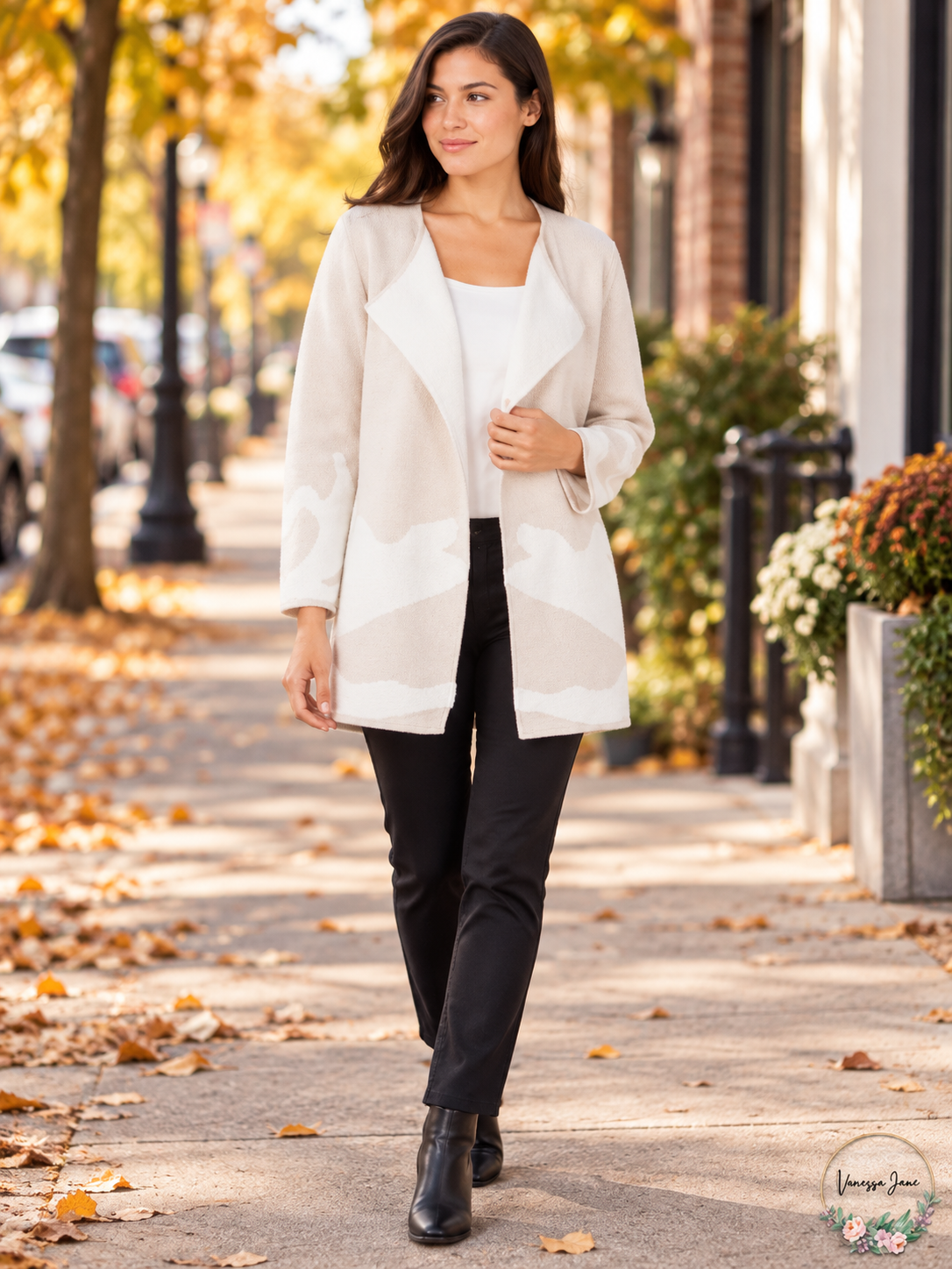Alfani Beige Ivory Abstract Double-Knit Sweater Coat Cardigan M – lifestyle photo