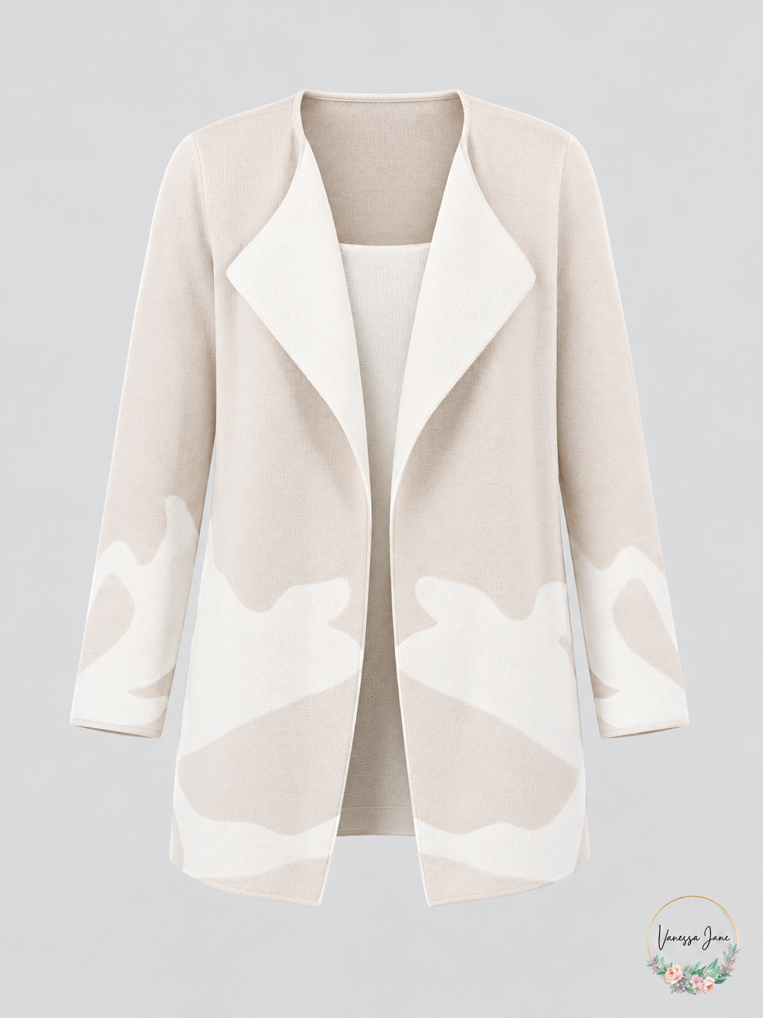 Alfani Beige Ivory Abstract Double-Knit Sweater Coat Cardigan M – stock photo