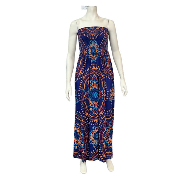 Venus Strapless Colorful boho Print smocked top Maxi dress Size Medium