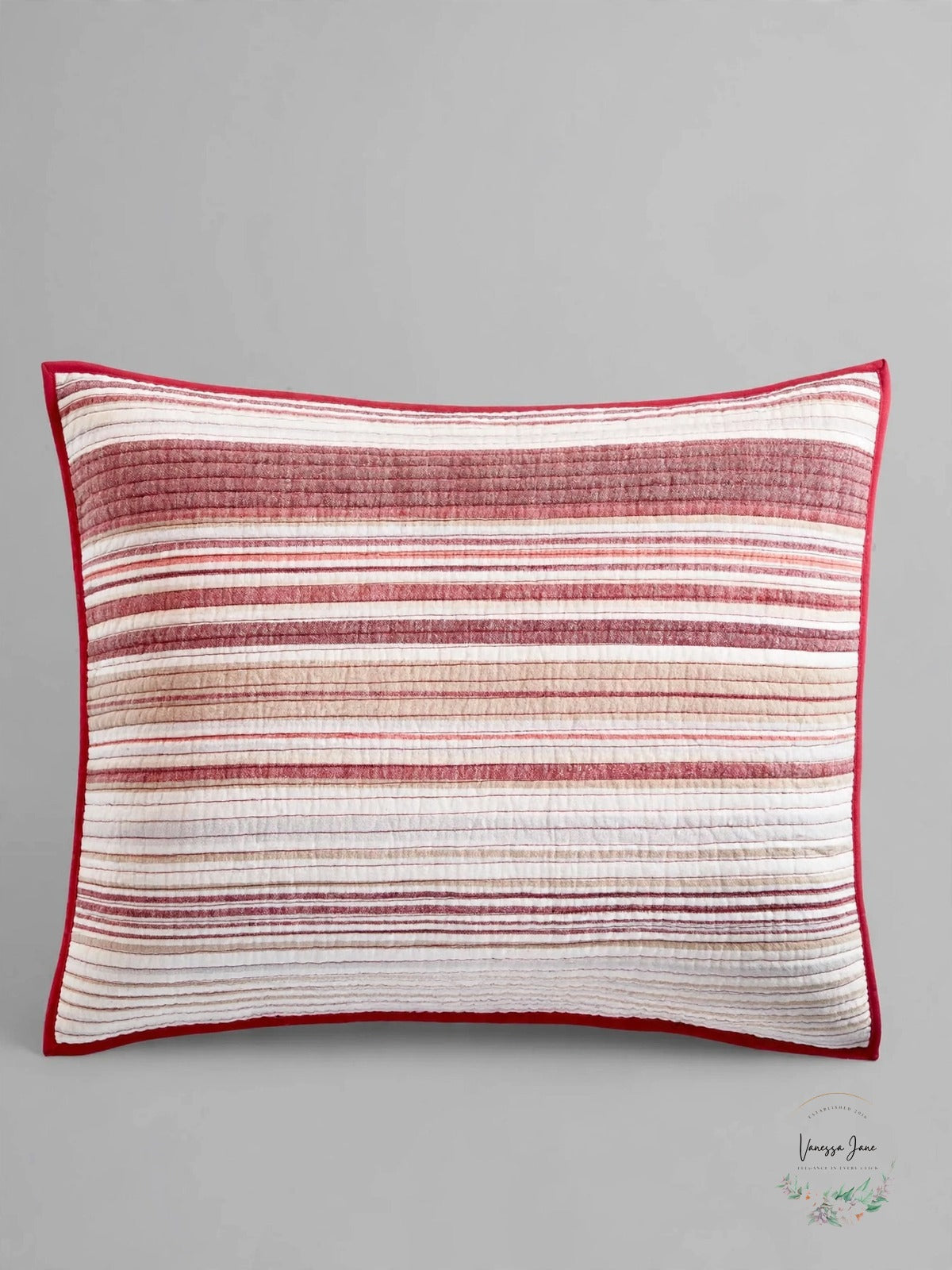 Martha Stewart red striped quilted king sham on gray