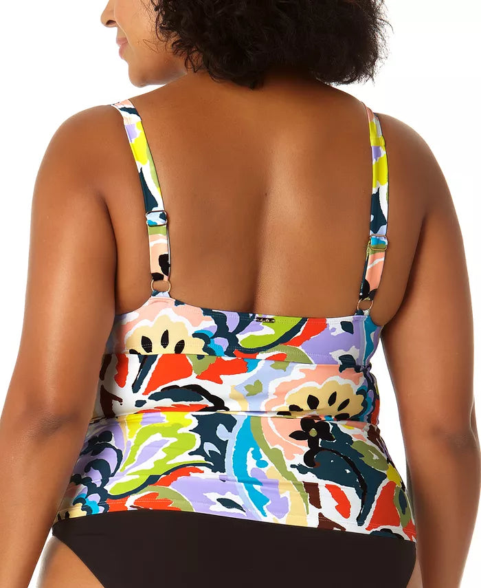 Anne Cole Plus Size Kashmir Paisley Retro Twist Tankini Top, Size