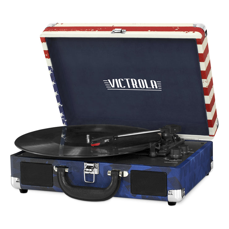 Victrola Bluetooth Suitcase Record Player with 3-Speed Turntable, US Flag