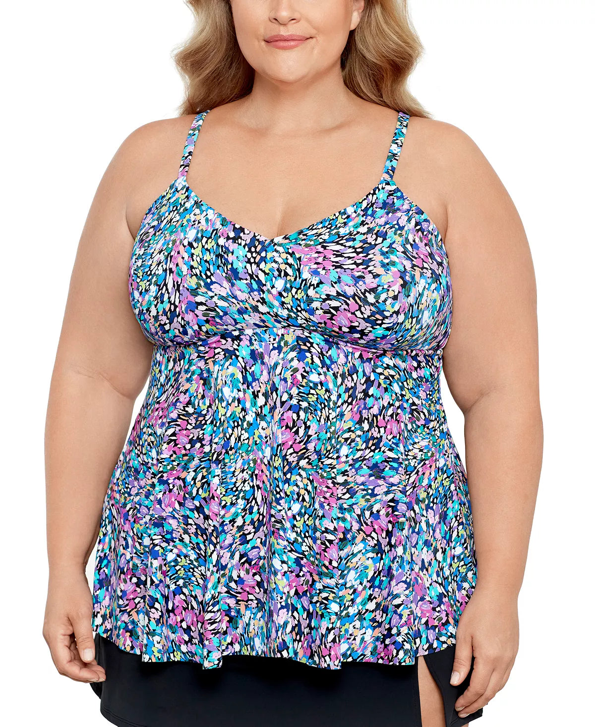 Swim Solutions Plus Size Printed V-Neck Underwire Tankini Top, Size 16W