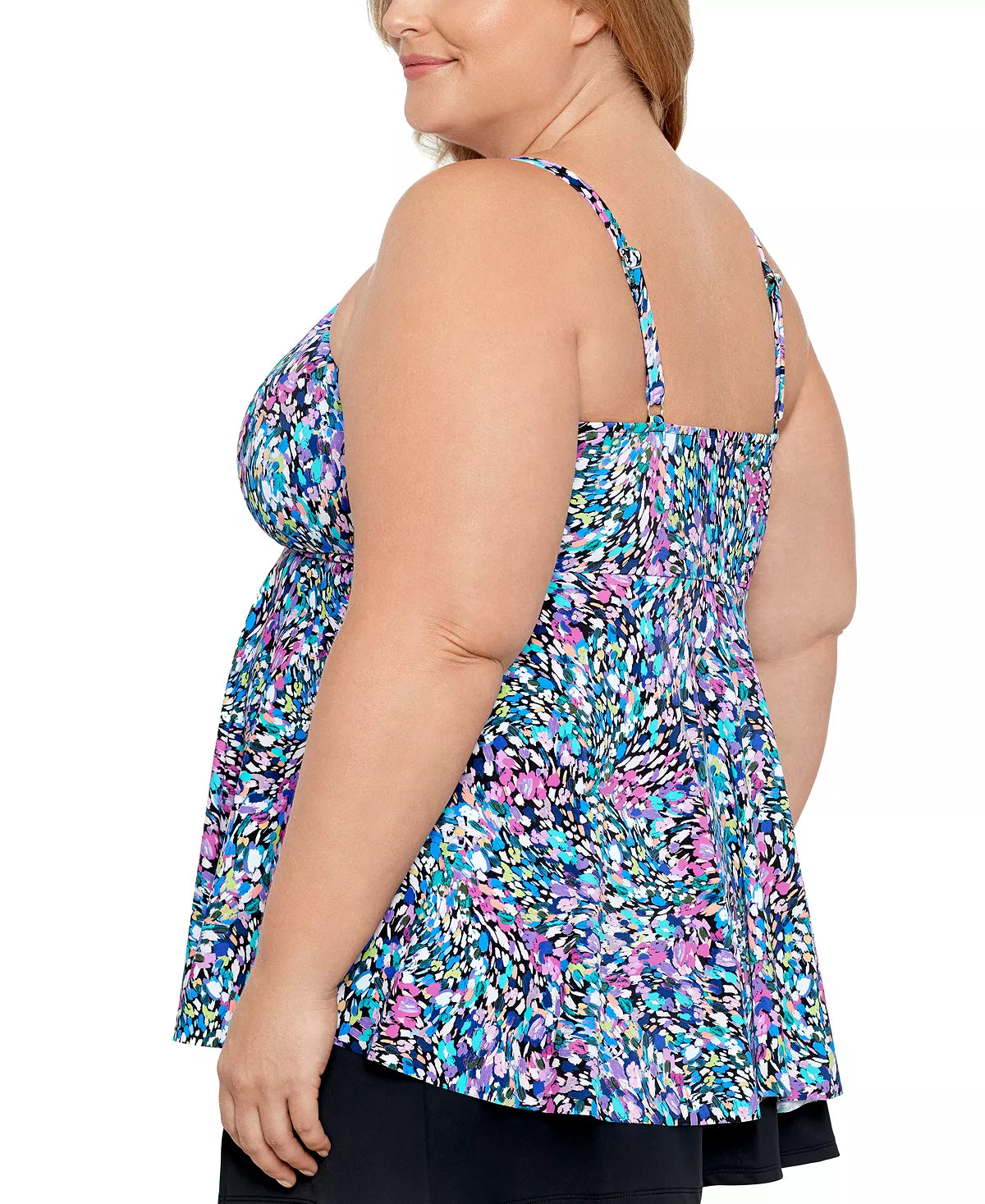 Swim Solutions Plus Size Printed V-Neck Underwire Tankini Top, Size 16W