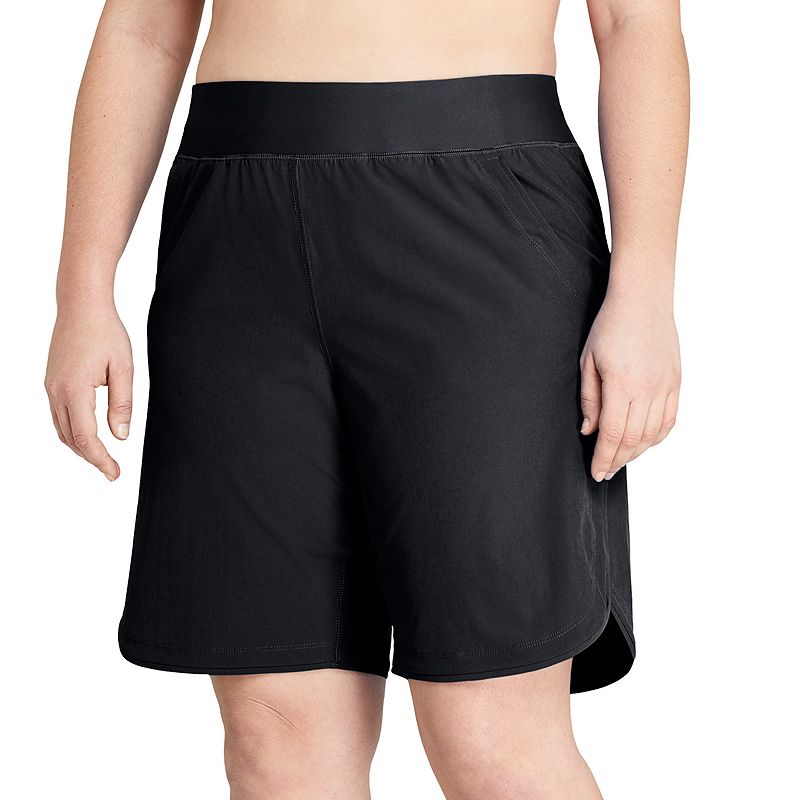 Lands End 9 Quick Dry Elastic Waist Swim Board Shorts Cover-up, Size: 18