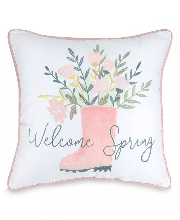 Arlee Home Fashions Welcome Spring Decorative Pillow, 18 X 18 - White